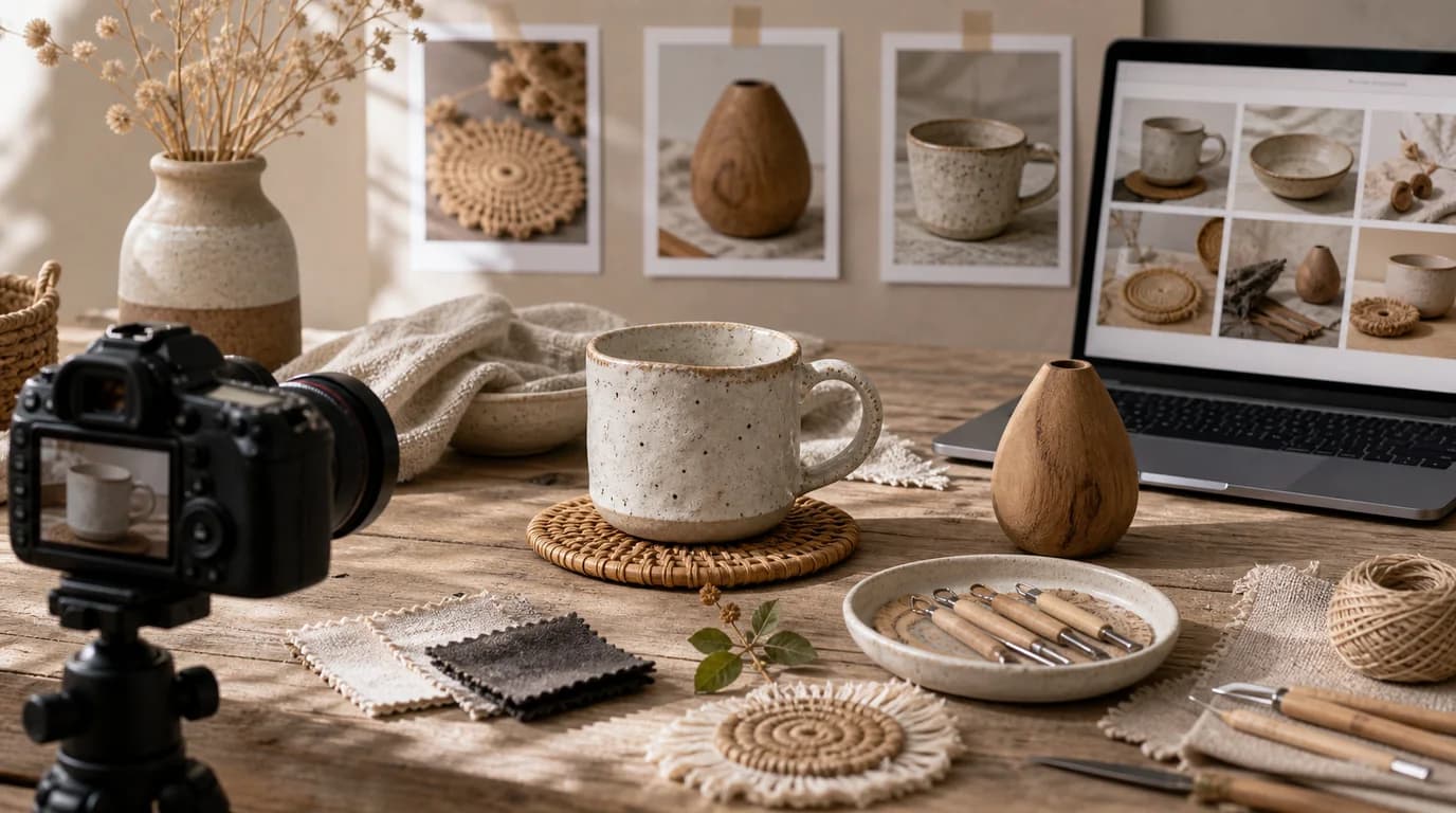 Handmade craft product photography showing texture, edges, and maker details