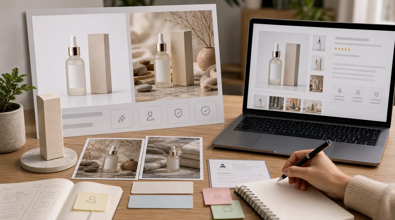 Trust-focused user interface label for AI-assisted product imagery