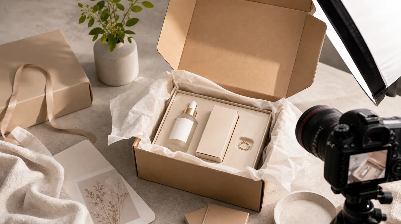 Unboxing product photo showing package and included items