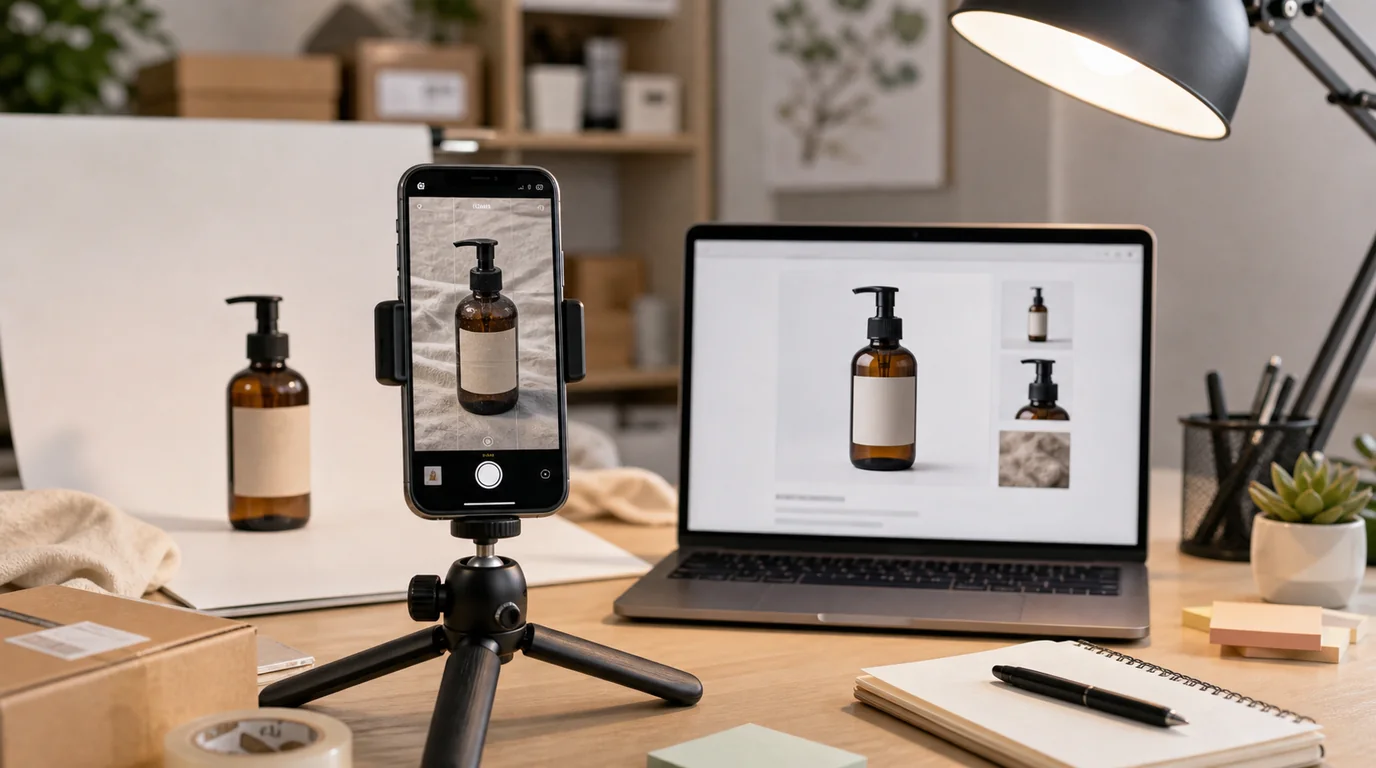 Smartphone product photo transformed into clean ecommerce image