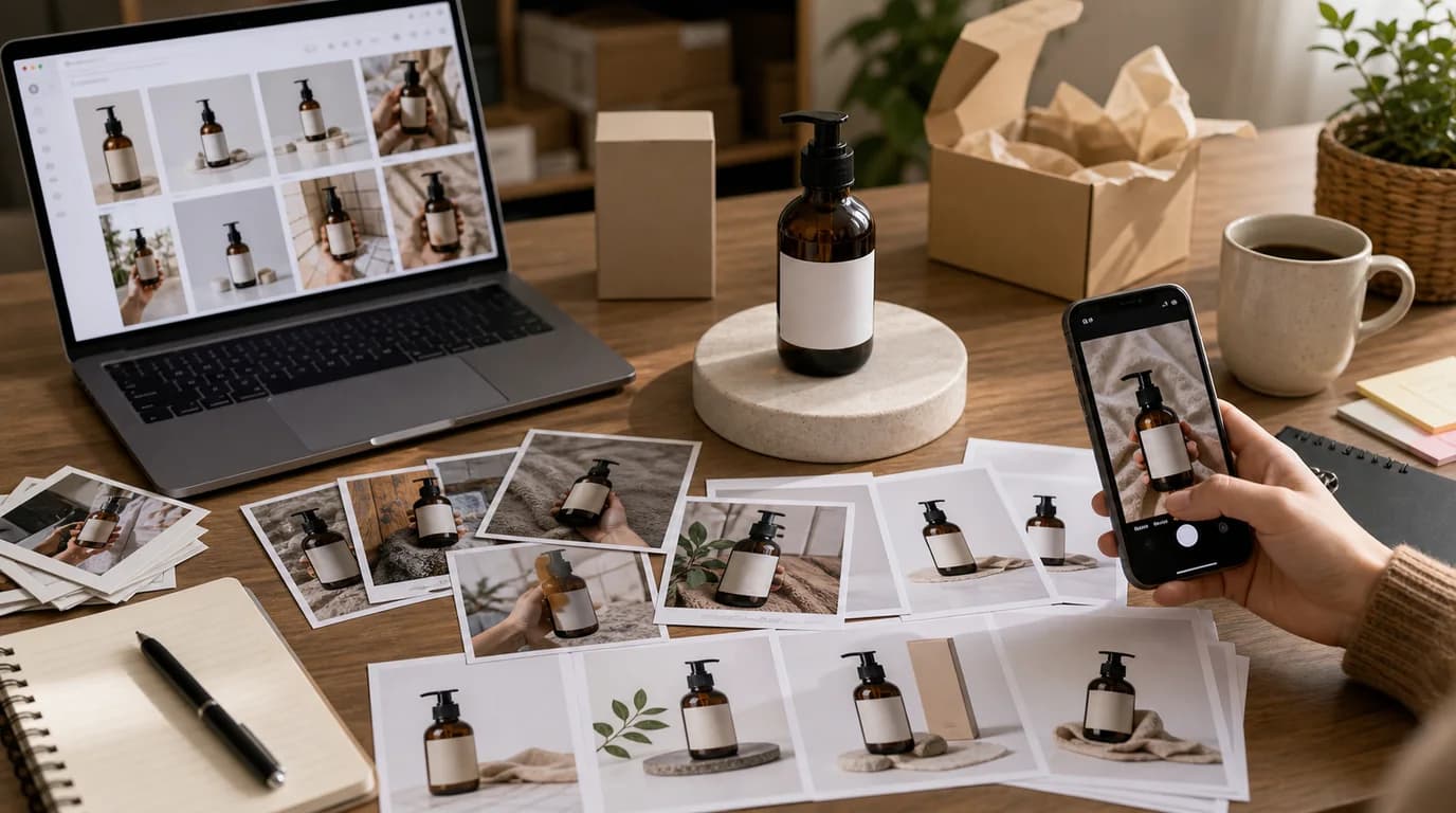 User-generated content photos and AI product images shown together on a product page