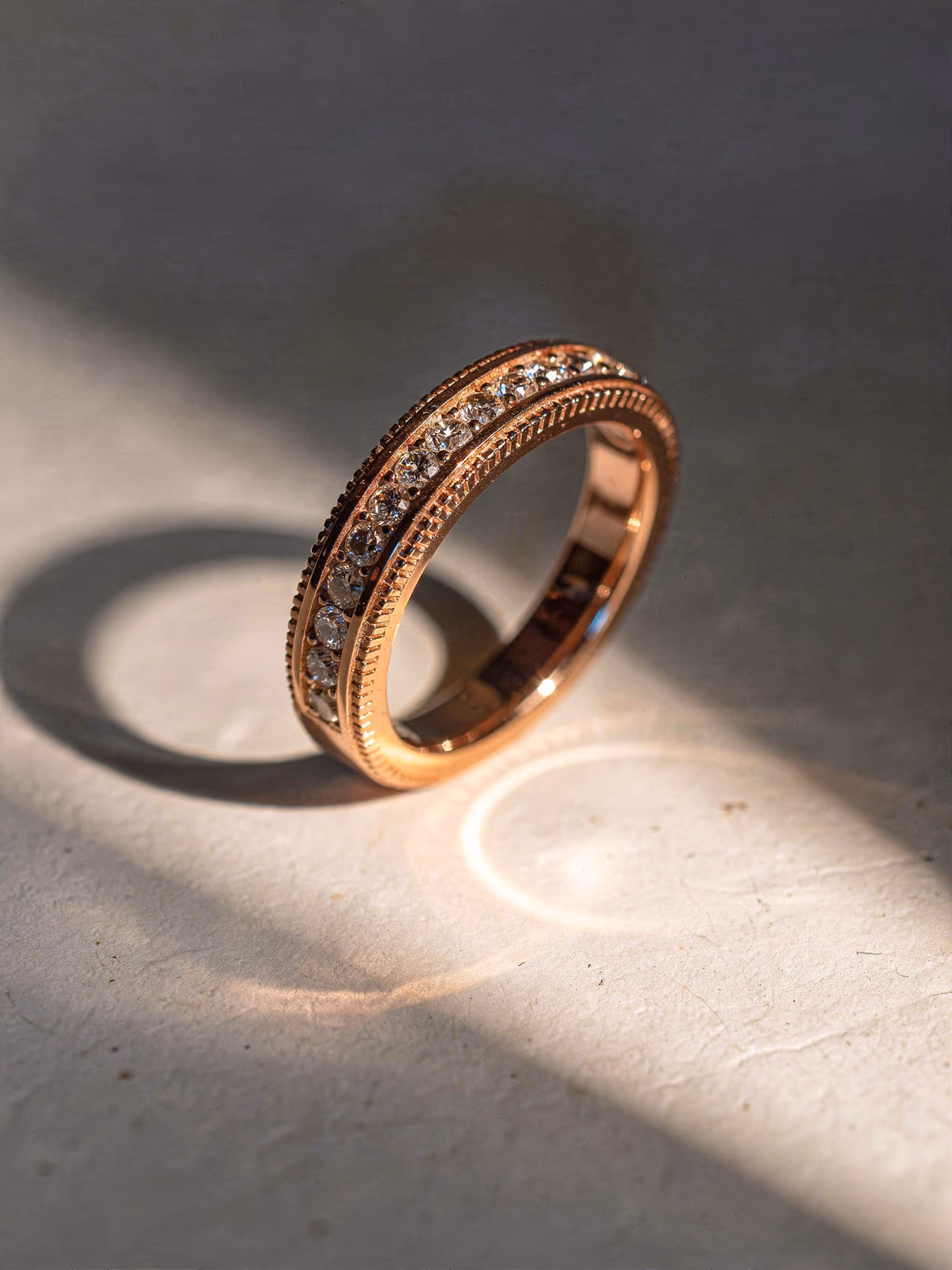 Polished jewelry product visual with warm studio lighting